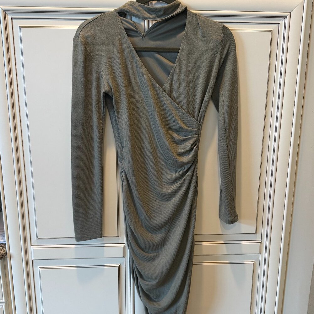 Bardot Women's Olive Green Ruched Wrap Dress Size US 4 Pre Owned